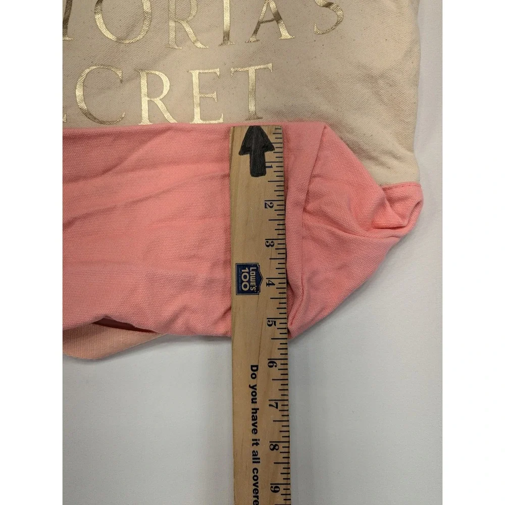 Victoria's Secret Canvas Tote Bag Pink Bottom‎ Gold Logo Top Handle Shoulder